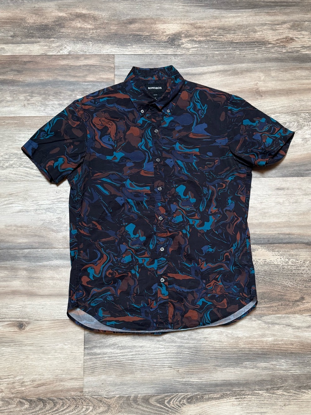 Bonobos Riviera Short Sleeve Button Up Shirt Men’s Medium Slim Fit Marbled Print